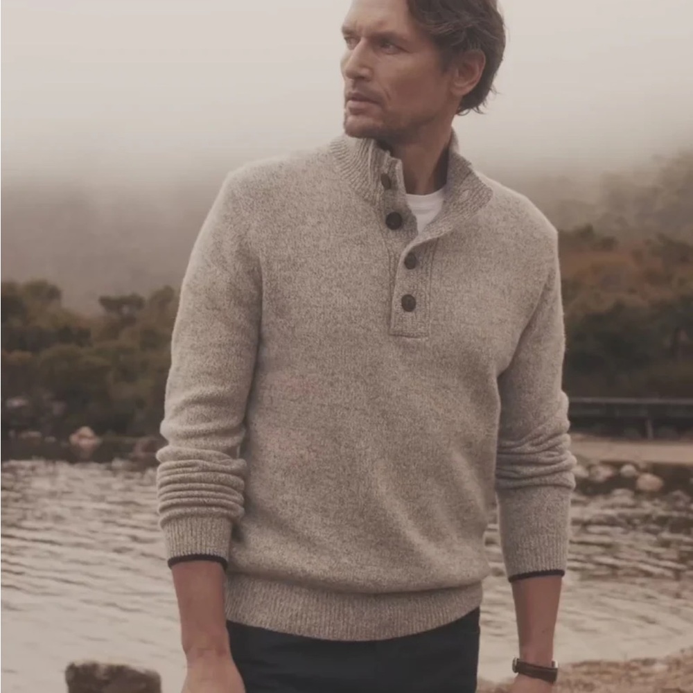 Express Henley Pop-Over Sweater Mock Collar Preppy Fisherman Knit Wool Sz Medium
